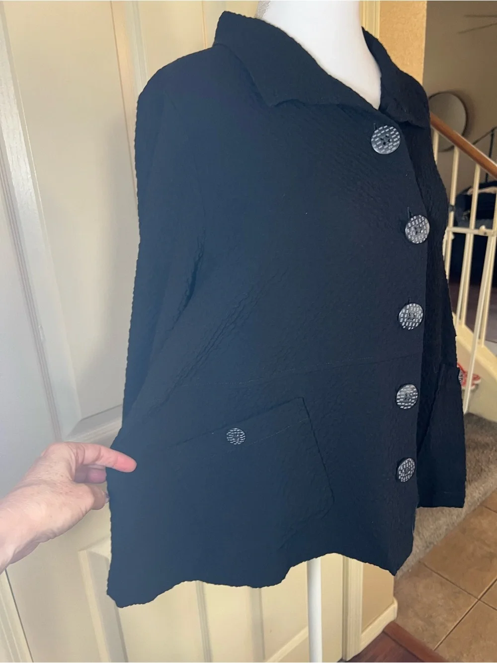Habitat black textured oversized button jacket minimalist lagenlook